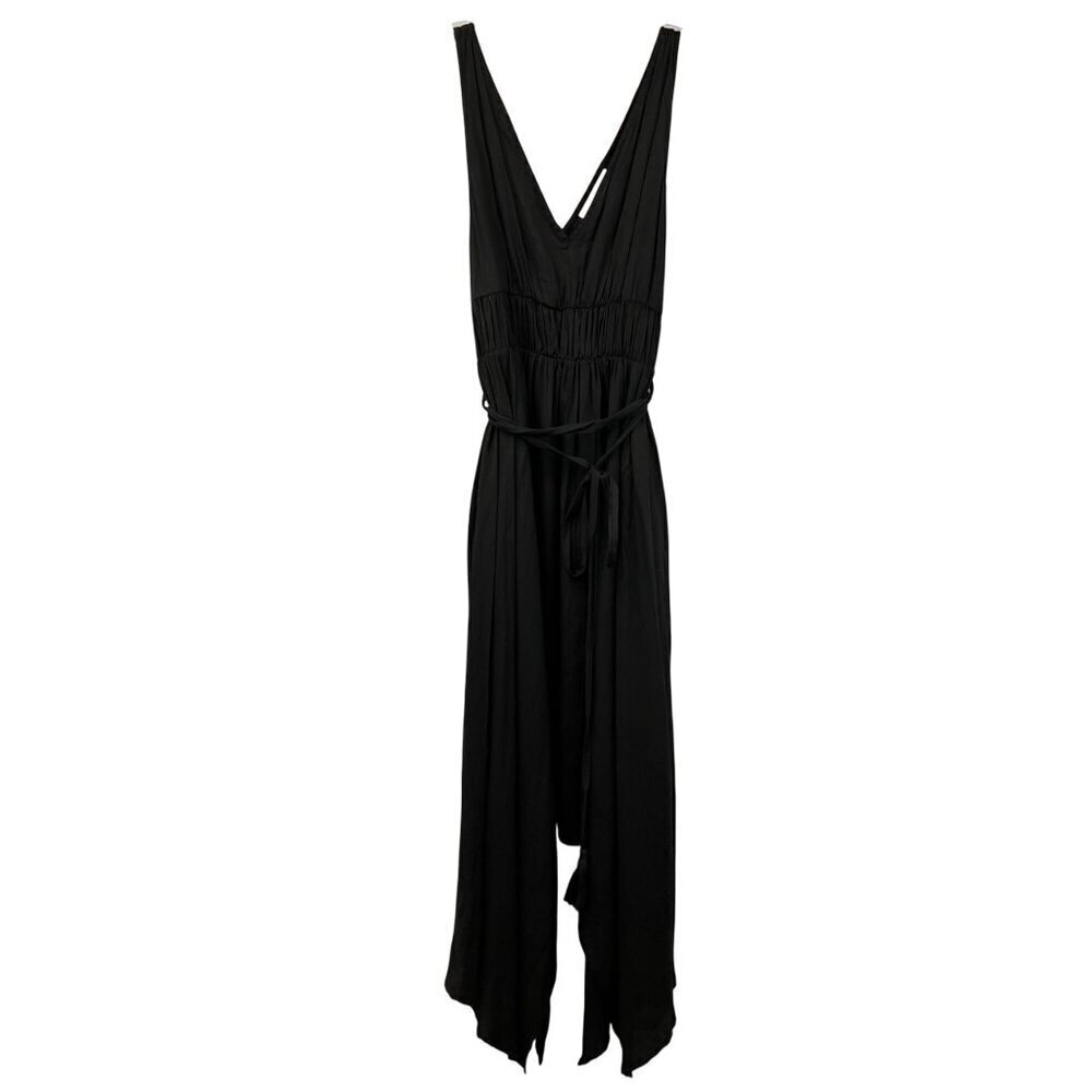 Mustard Seed V-Neck A-Line Handkerchief Dress Black Size Small Tasseled Belt